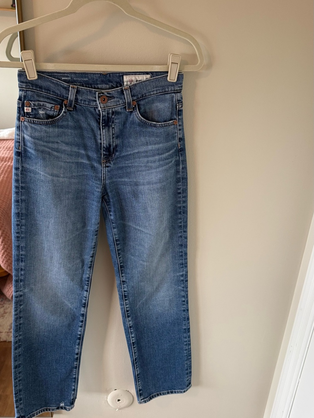 Ag Adriano Goldschmied Straight-Leg Mid Wash Blue Jeans
